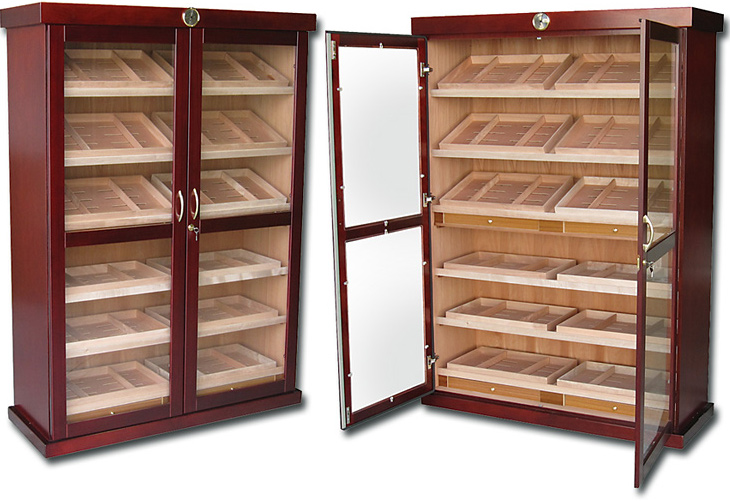 Prestige Bateman Humidor Spanish Cedar Shelves Cabinet Humidity Controlled Dark Cherry Finish High Capacity