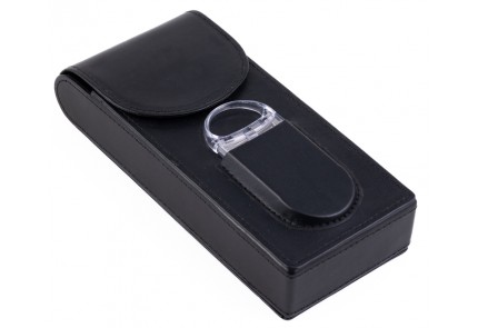 3 Cigar Leather Case with Cutter (Black) - Imperfect