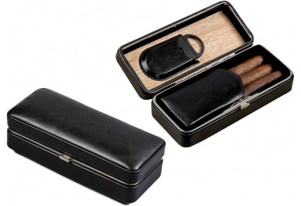Folding Cigar Case with Cutter (Black) - Imperfect