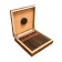 A  humidor in burl finish open showing the humidifier and ten cigars