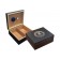 Two humidors in black finish one is open showing a humidifier and hygrometer the other one is closed with the air force emblem engraved on top
