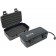 Two travel cigar humidors with two foam beds for five cigars each, hard ABS exterior, carrying handle and snap-tight locking clips