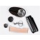 Cigar scissors, adjustable divider, ashtray, black leather cigar case, humidifier, and hygrometer