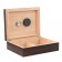 An open ebony wood humidor showing the humidifier, hygrometer and adjustable divider