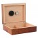 An open Makore Pommel wood humidor showing the humidifier, hygrometer and adjustable divider