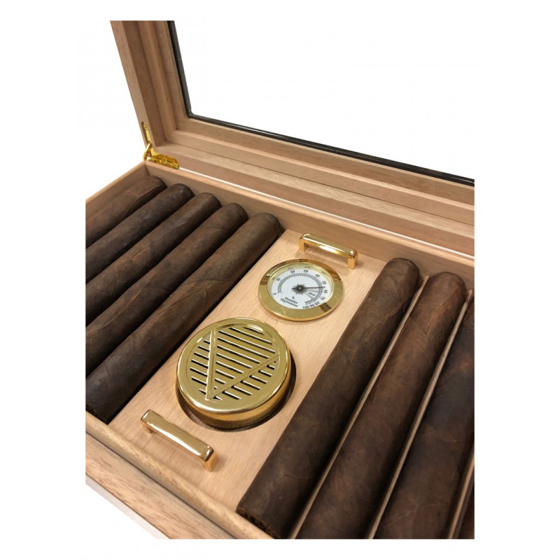 Hi Gloss African Obeche Cigar Humidor with Cigar Bed Tray