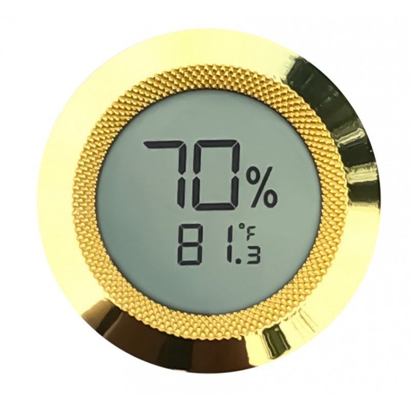 Small Gold Bezel Round Digital Hygrometer with Calibration