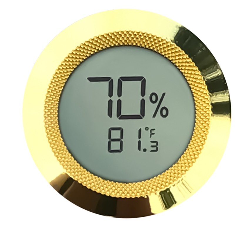 Small Gold Bezel Round Digital Hygrometer with Calibration