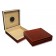 Two portable humidors in cherry finish one is closed the other one is open showing the humidifier