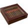 A  humidor in cherry finish and glass top closed showing ten cigars inside