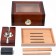 A closed rosewood glass top humidor with an external hygrometer, an ashtray, two adjustable divider and a humidifier