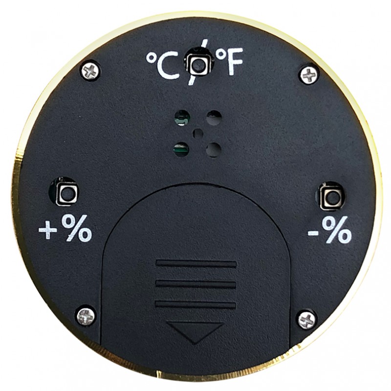 Small Gold Bezel Round Digital Hygrometer with Calibration