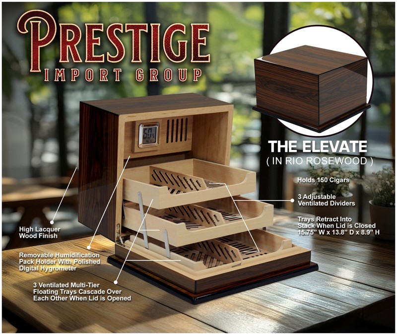 Jumpmaster Humidor The Elevate Premium Humidor with Multi-Tier Tray System in Rio Rosewood