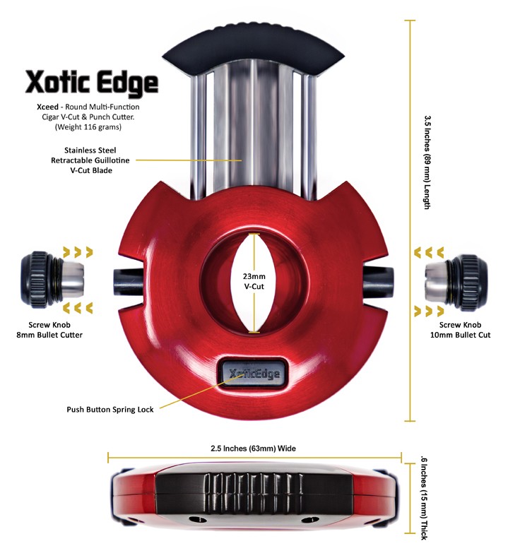 The Excise Cutter XoticEdge Xceed Cigar Cutter (Red) | V-Cut & Punch Combo