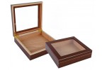 Two portable humidors in cherry finish and glass top one is open and the other one is closed