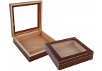 Two portable humidors in cherry finish and glass top one is open and the other one is closed