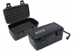 Two travel cigar humidors with three foam beds for five cigars each, hard ABS exterior, carrying handle and snap-tight locking clips